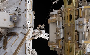 L'astronaute français Thomas Pesquet lors de sa deuxième sortie dans l'espace, le 24 mars 2017.