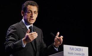 Le président de la République, Nicolas Sarkozy, présente son "plan cancer II" à Marseille, le 2 novembre 2009.