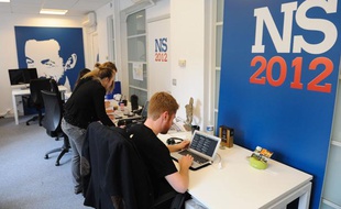 Le local de l'équipe de Nicolas Sarkozy, dans son QG de campagne.