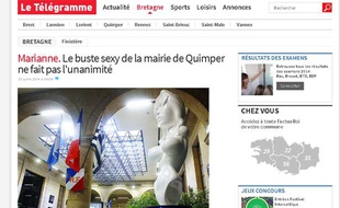 Capture d'écran du site du «Télégramme», montrant le buste sexy de Marianne réalisé par le plasticien Yannick Cohonner.