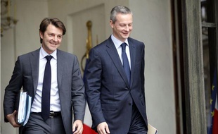 Francois Baroin, alors ministre du Budget, et Bruno le Maire, ministre de l'Agriculture, à la sortie du Conseil des ministres à l'Elysée, le 27 octobre 2010.