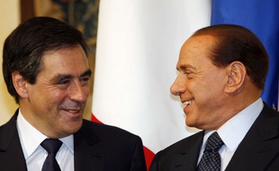 François Fillon rencontre Silvio Berlusconi au palais Chigi à Rome (Italie), le 19 septembre 2008.