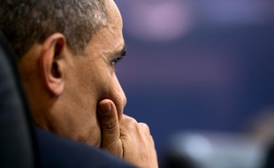 Barack Obama dans la Situation Room de la Maison Blanche, le 5 avril 2013, lors d'un meeting sur la sécurité nationale.
