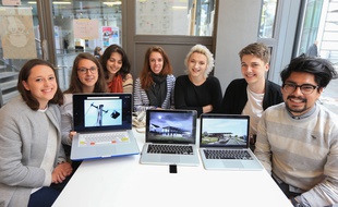 Une partie des étudiants de l'ENSAS finalistes du concours d'architecture «Construir Acier». De G à D: Coraline Huot-Marchand, Amelie Amblard, Maëliss Baert, Manon Lhomme, Isis Montanaro, Enzo Sessini et Angel Badillo.