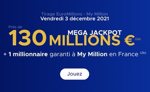 Ce vendredi 3 décembre, l'EuroMillions FDJ met en jeu 130 millions d'euros.