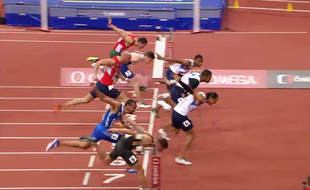 Le triplé français en finale du 60m haies, le 6 mars 2015.