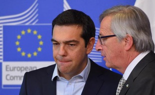 Le Premier ministre grec Alexis Tsipras et le président de la Commission européenne Jean-Claude Juncker le 13 mars 2015 à Bruxelles