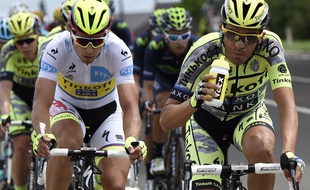 Peter Sagan et Alberto Contador lors de la 4e étape du Tour de France, le 7 juillet 2015.