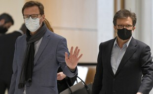Paris, le 20 Mai 2021. Jérôme Lavrilleux et son avocat, Christian Saint-Palais, arrivent au tribunal judiciaire de Paris qui examine l'affaire Bygmalion.