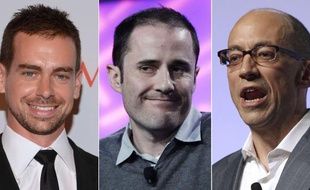 De gauche à droite, deux des quatre fondateurs de Twitter, Jack Dorsey et Evan Williams et l'actuel CEO, Dick Costolo.
