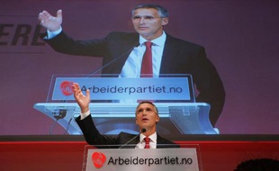 Le Premier ministre travailliste sortant, Jens Stoltenberg en meeting le 9 septembre 2013 à Oslo
