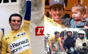 Bernard Hinault, Frédéric Moncassin et Cédric Vasseur, trois des 84 coureurs français ayant porté le maillot jaune sur le Tour de France.