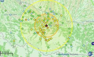 La carte du bureau sismologique français après le séisme de Lourdes le 29 avril 2014.