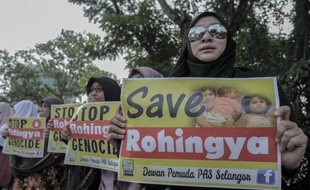 Manifestation le 21 mai 2015 devant l'ambassade de la Birmanie à Kula Lumpur, la capitale de la Malaisie, pour dénoncer les persécutions contre les Rohingyas
