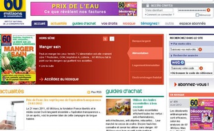 Capture écran du site 60 Millions de consommateurs