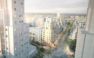 Perspective d'ambiance de la rue Henri Barbusse concernant le projet d'extension du centre-ville de Villeurbanne.