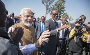 Narendra Modi, Premier ministre indien, et Paul Kagame, président rwandais, lors d'une rencontre le mardi 24 juillet 2018.