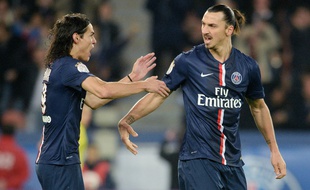 Les joueurs du PSG Edinson Cavani et Zlatan Ibrahimovic, le 29 novembre 2014.