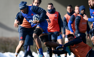 Les joueurs du XV de France à l'entraînement à Marcoussis, le 11 février 2021.