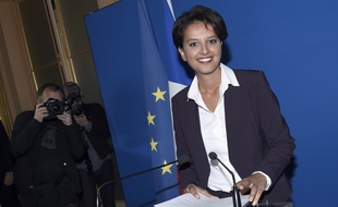 Najat Vallaud-Belkacem lors de sa conférence de presse de rentrée le 25 août 2015.