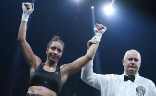 Estelle Mossely a conservé son titre de championne IBO des poids légers, le 5 mars 2021 à Nantes.