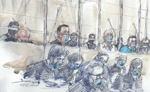 Ce lundi, la cour d'assises spéciale a longuement entendu Willy Prévost, au premier plan sur ce dessin.