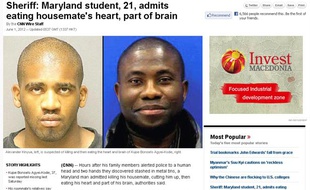 Capture d'écran du site de CNN relatant le meurtre de Kujoe Bonsafo Agyei-Kodie (à droite) par Alexander Kinyua (à gauche) qui aurait ensuite mangé son coeur et une partie de son cerveau.