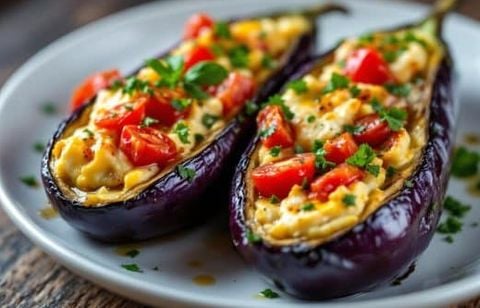 Vous n’avez jamais goûté d’aubergines farcies aussi gourmandes (sa farce ricotta, tomates et herbes fraîches ultra parfumée fond en bouche !)