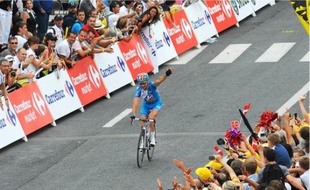 Thomas Voeckler, mercredi dernier, vainqueur de l'étape du Tour de France entre Le Cap d'Agde et Perpignan.