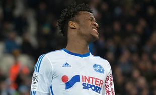 Michy Batshuayi lors du match entre l'OM et Caen le 27 février 2015.