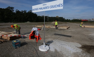 Strasbourg le 29 septembre 2014. Chantier de la clinique Rhena, dans le quartier du port du Rhin.