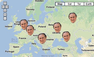 Capture d'écran de la carte retraçant l'itinéraire de Gérard Depardieu depuis l’annonce de son départ de France, début décembre.