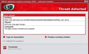 Alerte de l'antivirus Nod32, sous Windows.