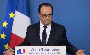 François Hollande, le 12 février 2015, à l'issue du sommet européen à Bruxelles.