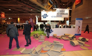Le stand du ministère de l'Agriculture démonté par des manifestants samedi 27 février 2016.