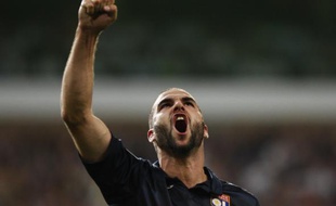 L'attaquant lyonnais Lisandro Lopez, le 25 août 2009 à Bruxelles.