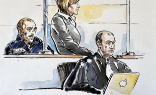 Dessin d'audience d'Audrey Chabot et de son avocat Jean-François Canis, devant les assises de l'Ain le 27 février 2015
