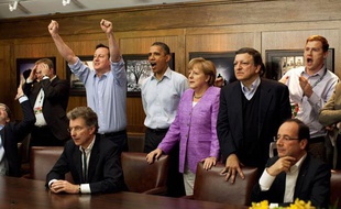 Les dirigeants du G8 regardent le finale de la Ligue des champions à Camp David, le 19 mai 2012.