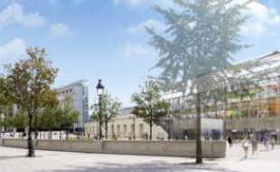 Vue d'artiste de la future gare de Lyon, avec la création d'une grande verrière donnant sur la place Henri Frenay