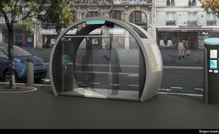 Un modèle de station Autolib', équipée d'un kiosque d'information