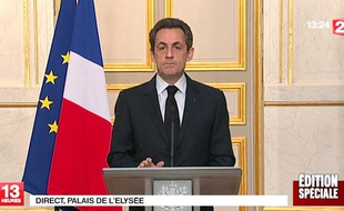 Nicolas Sarkozy lors de son allocution télévisée après le dénouement de l'affaire de Toulouse.