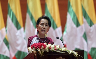 Aung San Suu Kyi, la dirigeante birmane, lors de son discours retransmis à la télévision le 19 septembre 2017.