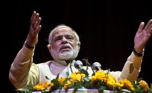 (FILES) In this photograph taken on February 27, 2014, Bharatiya Janata Party (BJP) prime Le dirigeant nationaliste hindou, Narendra Modi le 27 février 2014 à New Delhi