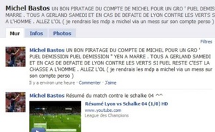Le profil Facebook du joueur lyonnais Michel Bastos piraté par les supporters lyonnais.