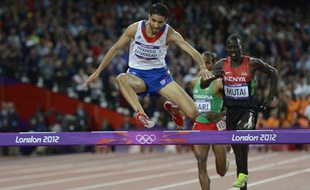 le Français Mahiedine Mekhissi-Benabbad lors de la finale du 3000m Steeple de sJeux olympiques de Londres, le 5 août 2012.