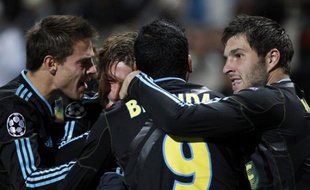 Les Marseillais fêtent leur but contre Zilina, le 19 octobre 2010 à Marseille.