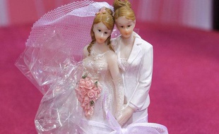 Figurines symbolisant le mariagepour tous au salon du mariage à Strasbourg, le 6 janvier 2013.