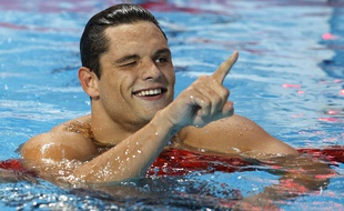 Florent Manaudou après son titre sur 50 m papillon le 3 août 2015.