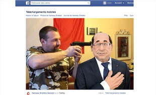 Un photomontage publié par un candidat du FN sur sa page Facebook le montre avec un pistolet sur la tempe d'une marionnette de François Hollande.