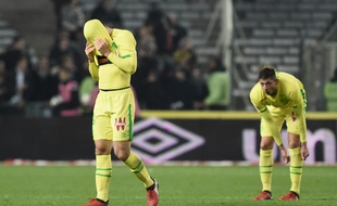 Le désarroi nantais à la fin de la déroute face à Lyon (0-6).